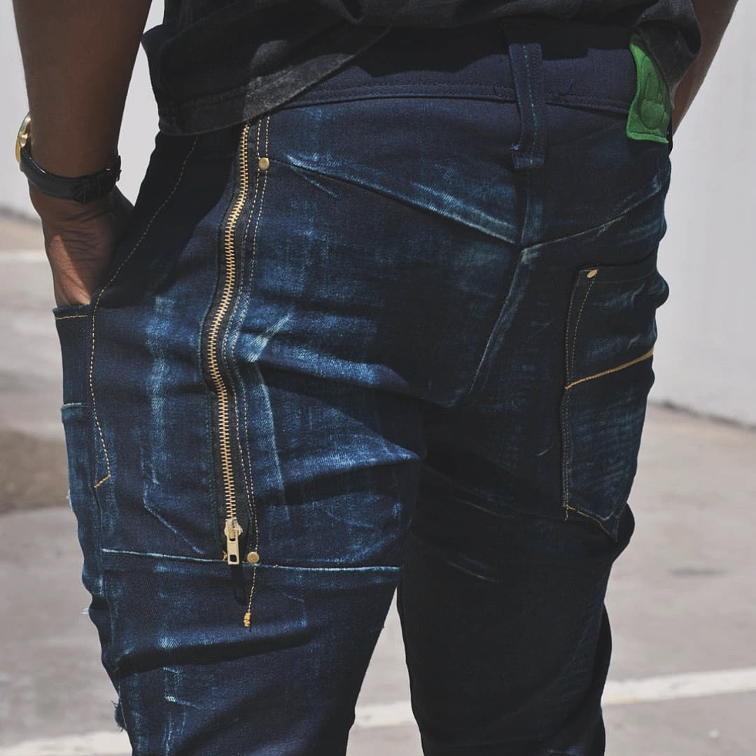 Double knee detailed denim